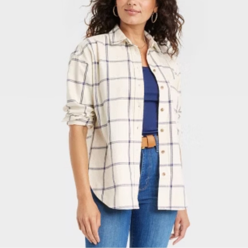 Universal Thread Cream and Blue Oversized Shirt